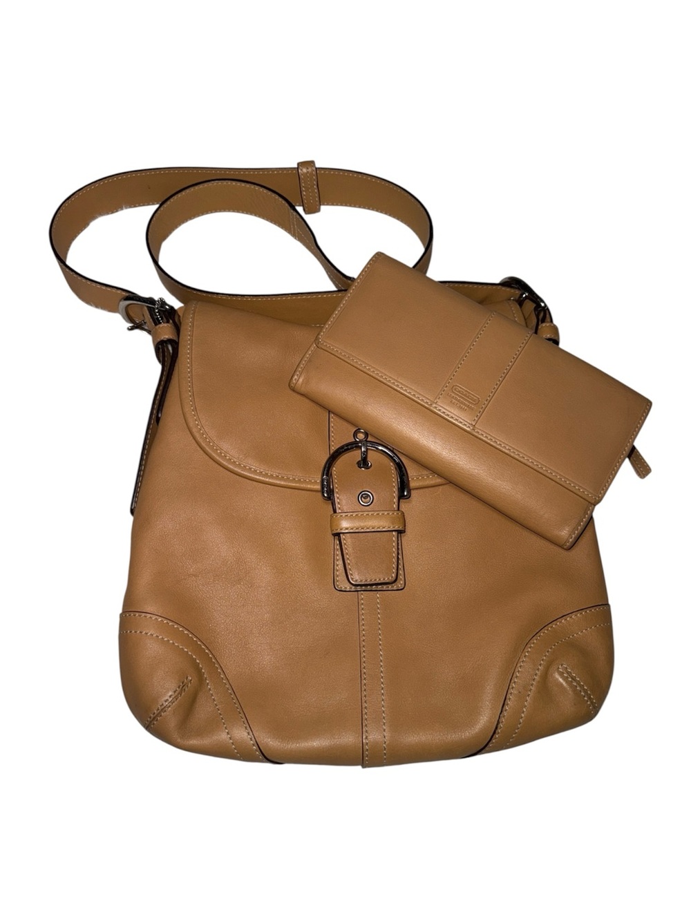 Vintage Coach Soho Tan Leather Crossbody Bag with Matching Wallet